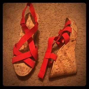 Red elastic strap espadrilles